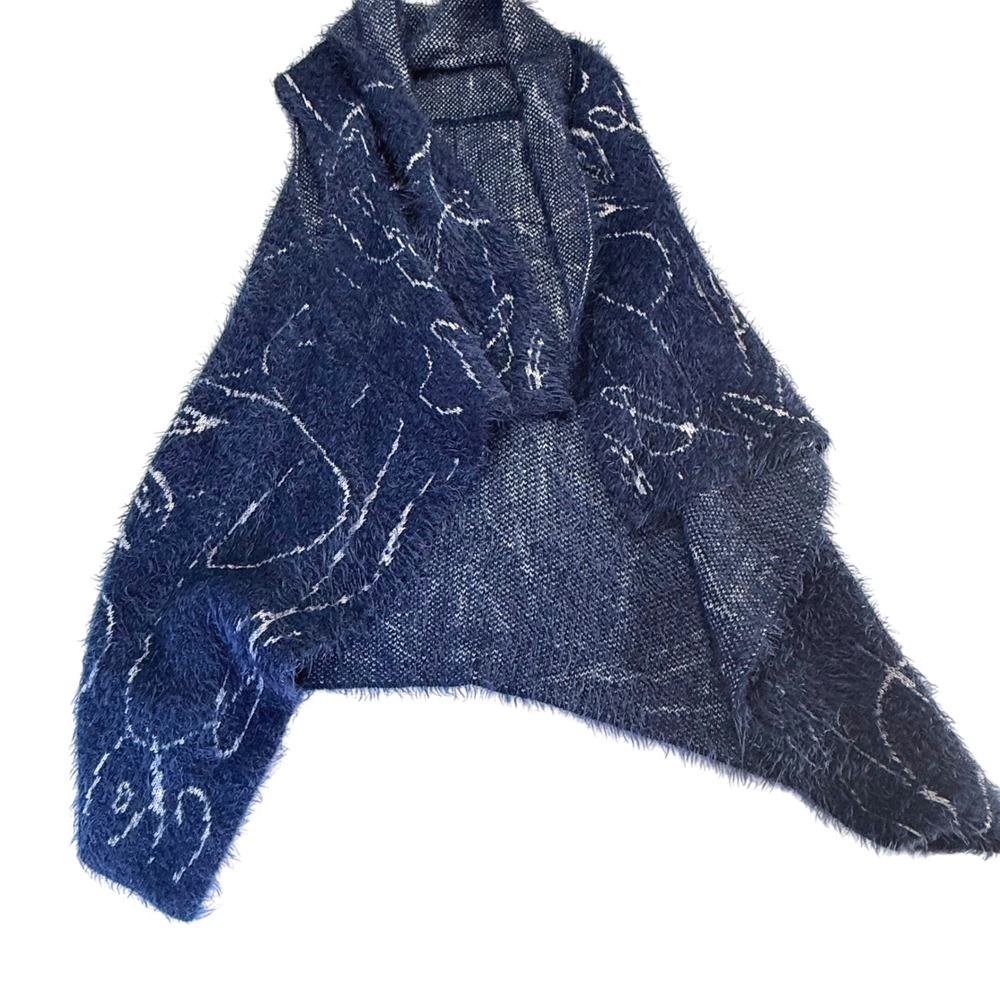 Blue Knit Cardigan Shrug Open Front Fuzzy‎ Abstract Cozy Sweater Vest